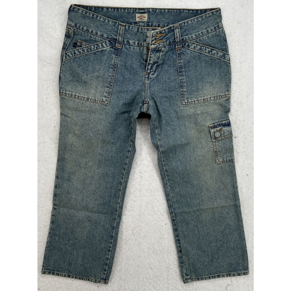 Vintage Abercrombie Fitch Y2K Cargo Crop Jeans 6R Made in USA Double Button 100%